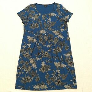 J Jill Wearever Collection Blue Floral Short Sleeve Shift Dress M